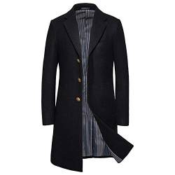 WSLCN Herren Wolljacke Trenchcoat Klassik Jacke Duffle Coat Mittellange Business Freizeit Schwarz Asie L von WSLCN