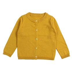 WSLCN Kinder Strickjacke für Mädchen Jungen Basic Cardigan Übergangsjacke Stricken Dunkel Gelb 18-24Monate(für ca. 90cm) von WSLCN