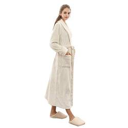 WSLCN Unisex Adult Flanell Bademäntel Morgenmäntel Winter Schlafmantel Verdickung Verlängerung Weich Warm Mit Gürtel Weiß -Damen M von WSLCN