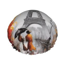 Eiffelturm Paris Malerei bedruckte Duschhaube für Frauen wasserdichte Badekappen wiederverwendbar doppellagig Duschhut Baden Duschkappen für Männer Damen Spa Salon von WSOIHFEC