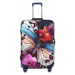 WSOIHFEC Bunte Schmetterlinge auf Blumen, personalisierbar, Reisegepäck-Abdeckung, Trolley-Koffer, Reisegepäck-Schutzhülle, passend für 45,7 - 81,3 cm Gepäckabdeckungen, Schwarz , S von WSOIHFEC