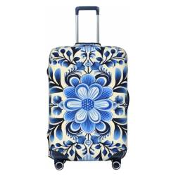 WSOIHFEC Kofferhülle mit blauem Folk-Kunstdruck, personalisierbar, Trolley-Koffer, Reisegepäck-Schutzhülle, passend für 45,7 - 81,3 cm Gepäckabdeckungen, Schwarz , L von WSOIHFEC