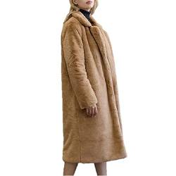 Damen Winter Warm Kunstpelz Mantel Dicker Damen Langer Mantel Umlegekragen Damen Warmer Mantel - Camel,XL von WSPDSD