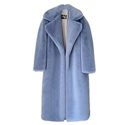 Damen Winter warmer Kunstpelzmantel dicker Damen langer Mantel Umlegekragen Damen warmer Mantel - Blau,S von WSPDSD