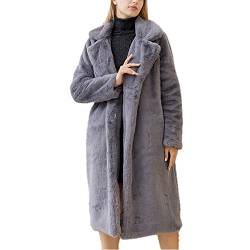 Damen Winter warmer Kunstpelzmantel dicker Damen langer Mantel Umlegekragen Damen warmer Mantel - dunkelgrau,XXL von WSPDSD
