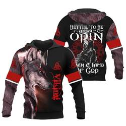 WSXJJ 3D Nordic Odin Herren Hoodie, Retro Wikinger Tattoo Casual Sweatshirt Herbst Street Jacke,Wolf Odin Hoodie,M von WSXJJ