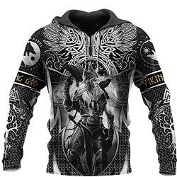 WSXJJ 3D Wikinger Odin Tattoo Hoodie, Nordic Mythology Print Pullover Männer Langarm Langhülse Casual Sweatshirt Mit Kapuze Jacke,Hoodie,XL von WSXJJ