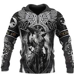 WSXJJ 3D Wikinger Odin Tattoo Hoodie, Nordic Mythology Print Pullover Männer Langarm Langhülse Casual Sweatshirt Mit Kapuze Jacke,Hoodie Zip,3XL von WSXJJ