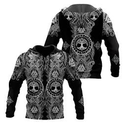 WSXJJ 3D Wikinger Odin Tattoo Hoodie Langarm Sweatshirt, Nordic Herren Casual Pullover Jacket Skandinavische Kleidung,Black Yggdrasil Hoodie,XXL von WSXJJ