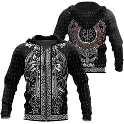 WSXJJ 3D Wikinger Odin Tattoo Hoodie Langarm Sweatshirt, Nordic Herren Casual Pullover Jacket Skandinavische Kleidung,Odin god Zip,M von WSXJJ