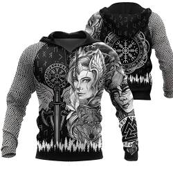 WSXJJ 3D Wikinger Odin Tattoo Hoodie Langarm Sweatshirt, Nordic Herren Casual Pullover Jacket Skandinavische Kleidung,Valkyrie Hoodie,4XL von WSXJJ