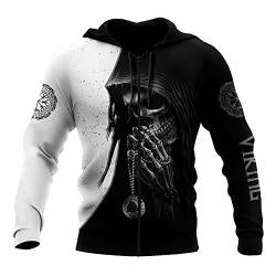 WSXJJ 3D Wikinger Odin Tattoo Hoodie Langarm Sweatshirt, Nordic Herren Casual Pullover Jacket Skandinavische Kleidung,Viking Skull Zip,3XL von WSXJJ