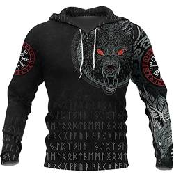 WSXJJ Männer Wikinger Tätowierung Odin Fenrir Wolf Hoodie, 3D Druck Herbst Langarm Sweatshirt Übergroßen Beiläufige nordische Kleidung Lose Pullover Jacke,Fenrir Hoodie,3XL von WSXJJ