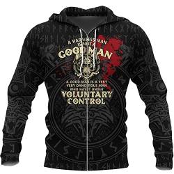 WSXJJ Männer Wikinger Tätowierung Odin Fenrir Wolf Hoodie, 3D Druck Herbst Langarm Sweatshirt Übergroßen Beiläufige nordische Kleidung Lose Pullover Jacke,Viking Wolf Zip Hoodie,5XL von WSXJJ