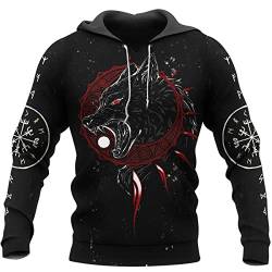 WSXJJ Nordische Mythologie Fenrir Wolf Sweatshirt für Herren Wikinger Tattoo Odin Hoodie Unisex Freizeit Straßenjacke Shirt,Sons of Fenrir Hoodie,L von WSXJJ