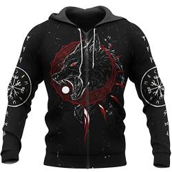 WSXJJ Nordische Mythologie Fenrir Wolf Sweatshirt für Herren Wikinger Tattoo Odin Hoodie Unisex Freizeit Straßenjacke Shirt,Sons of Fenrir Zipper,XL von WSXJJ