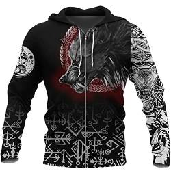 WSXJJ Wikinger Fenrir Wolf Mit Kapuze Sweatshirt für Männer, 3D Pullover Langarm Hoodie Beiläufige Nordische Kleidung Cosplay Jacke,Fenrir Zip Hoodie,XL von WSXJJ