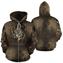 WSXJJ Wikinger Odin Tattoo Hoodie für Herren, 3D Gedruckter Nordischer Freizeit Sweatshirt Pullover Übergroße Harajuku Jacke,Raven god Zipper,L von WSXJJ