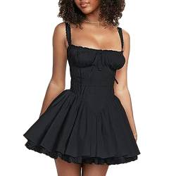 Bustier-Korsettkleid y2k Damen Weißer Spitzenbesatz Spaghettiträger Ärmellos Hohe Taille A-Linie Minikleid Kleider Clubwear-Wie Foto zeigt-S von WSZJLN