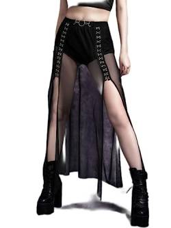 Goth Dark Mesh High Split Sexy Midi Röcke Frauen Mall Gothic Durchsichtig Langer Rock Hohe Taille Punk Nacht Sommer Clubwear von WSZJLN