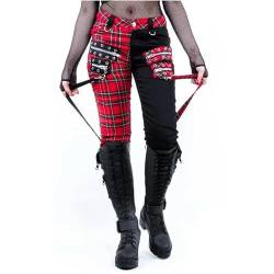 Schnür-Harajuku Casual Cargohose Damen Schnalle Goth Punk Rock Dunkelschwarz Print Bleistifthose Streetwear Hose -Rot-4XL von WSZJLN