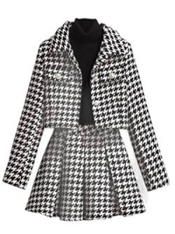 Spring Zweiteiliger Faltenrock Anzug Damen 2-teiliges Outfit Plaid Tweed Blazer + Mini A-Linie Rock Langarm Jacke Rock Set - 2 Stück, XL (57-62kg) von WSZJLN
