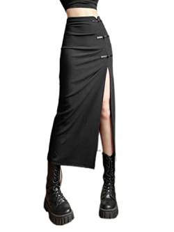 Streetwear Schwarz Cargo Midi Röcke Gothic Split Sexy Hohe Taille Rock Für Frauen Koreanische Mode Herbst Böden von WSZJLN