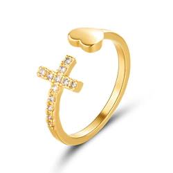 WSZJLN Klassische Beliebte Zirkon Kreuz Mit Herz Ringe Für Frauen Neue Rose Gold Farbe Offen Einstellbare Ehering Gold von WSZJLN
