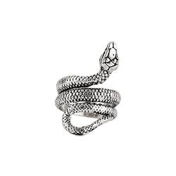 WSZJLN Retro Punk Stil Herren Rock Ring Rotierendes Muster Schlange Ring Pistole Schwarz Silber Offener Ring Damen Schmuck Geschenk Verstellbar Größenverstellbar WN856-2 von WSZJLN