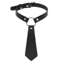 WSZJLN Schwarze Krawatte Halsband Choker Halskette Gothic Punk Harajuku PU Leder Chocker Gothic Kleidung Zubehör für Damen Herren Cosplay Schmuck - Schwarz 3 von WSZJLN