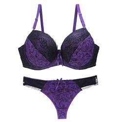 WSZJLN Sexy Damen Print BH Set Seide Spitze Blume Push Up BH Unterwäsche Sets Up eine große Größe Unterwäsche mit-Lila, 80E von WSZJLN