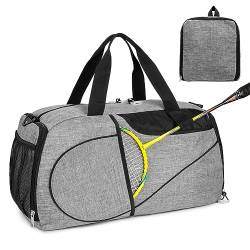 WT Faltbare Sporttasche Gym Rucksack, Männer Frauen Tennistasche Badmintontasche, Hand Crossbody wasserdichte Freizeit Reisetasche Gepäcktasche mit Schuhfach & Nass und Trockenfächern (Grau) von WT Wisdom Together