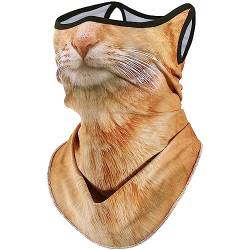 WTACTFUL 3D Tier Gesichtsmaske Sommer Sonnenschutz Masken mit Ohrschlaufen Loop Schal Bandana Halstuch Kopftuch Schlauchschal Outdoor Funktionstücher für Damen Herren Orange Katze von WTACTFUL