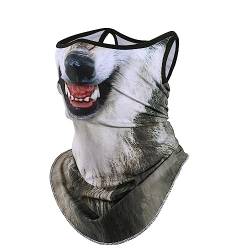 WTACTFUL 3D Tier Gesichtsmaske Sommer Sonnenschutz Masken mit Ohrschlaufen Loop Schal Bandana Halstuch Kopftuch Schlauchschal Outdoor Funktionstücher für Damen Herren Wolf von WTACTFUL