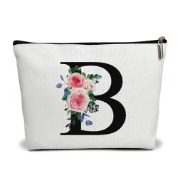 Kosmetiktasche mit Blumenbuchstaben, Alphabet, Initiale, Make-up-Tasche, Geburtstagsgeschenk für Frauen, Mutter, Freundin, Braut, Brautjungfer, Kosmetiktasche, B von WUAWN