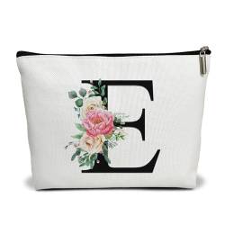 Kosmetiktasche mit Blumenbuchstaben, Alphabet, Initiale, Make-up-Tasche, Geburtstagsgeschenk für Frauen, Mutter, Freundin, Braut, Brautjungfer, Kosmetiktasche, E von WUAWN