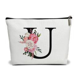 Kosmetiktasche mit Blumenbuchstaben, Alphabet, Initiale, Make-up-Tasche, Geburtstagsgeschenk für Frauen, Mutter, Freundin, Braut, Brautjungfer, Kosmetiktasche, U von WUAWN