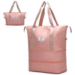WUBAYI Reisetasche, erweiterbar, zweilagig, große Kapazität, Wochenendtasche, trocken und nass, getrennte Reisetasche für Damen, faltbare Reisetasche mit Trolleyhülle, Seesack für Damen und Herren, von WUBAYI