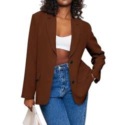 Damen Oversized Blazer Elegant Langarm Business Outfit Übergröße Zweireihig Reverskragen LangBlazer Frauen Offen Vorne Solide Geschäft Anzug Braun Medium von WUDODO