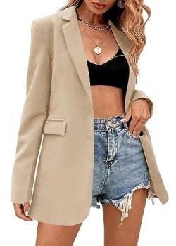 Damen Oversized Blazer Elegant Langarm Business Outfit Übergröße Zweireihig Reverskragen LangBlazer Frauen Offen Vorne Solide Geschäft Anzug Khaki Large von WUDODO