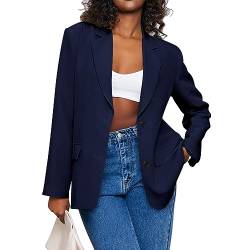 Damen Oversized Blazer Elegant Langarm Business Outfit Übergröße Zweireihig Reverskragen LangBlazer Frauen Offen Vorne Solide Geschäft Anzug Marineblau Large von WUDODO