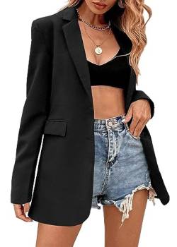 Damen Oversized Blazer Elegant Langarm Business Outfit Übergröße Zweireihig Reverskragen LangBlazer Frauen Offen Vorne Solide Geschäft Anzug Schwarz Small von WUDODO