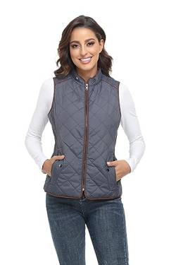 Damen Weste mit Stehkragen Weste Jacke Reißverschluss Steppweste Winter Warm Ultraleicht,Grau,L von WUDODO