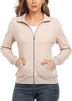 WUDODO Damen Lange Ärmel Sweatjacke Frauen Stehkragen Sweatshirt mit Reissverschluss von WUDODO