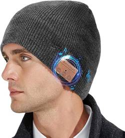 WUEAOA Bluetooth Mütze Unisex,Geschenke Weihnachten für Männer Frauen Bluetooth 5.0 Strickmütze Kopfhörer Musik Mütze mit Lautsprecher, Waschbar Wintermütze für Outdoor Sport von WUEAOA