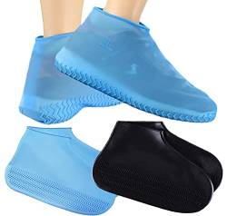 4 Stück 2 Pairs Schuhüberzieher Wasserdicht Silikon Schuschuhüber Fahrräder Wasserdichte Socken Wiederverwendbare Überschuhe aus Silikon Geeignet zum Gehen an Regnerischen Tagen -Schwarz + Blau von WUERKIYA