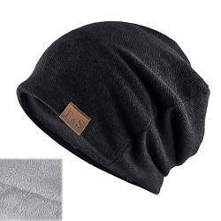 Beanie Herren Mütze Herren für Winter Herbst Warme Gefütterte Wintermütze Mütze Damen Leichte Jersey Mütze Atmungsaktivem Leichten Elastizität - Schwarz von WUERKIYA