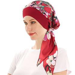 Kopftuch für Frauen Kopfbedeckung Damen Chemo Kopfbedeckung Im Voraus Gebunden Set Plissiert Headwrap Schals Gap Mütze Damen -Wein Safran von WUERKIYA