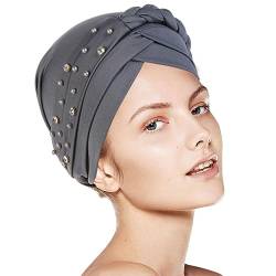 Turbane für Frauen Baumwolle Chemo Hüte Soft Caps Haarwickel Plissee Turban Cap Beanie Schlafmützen - Grau von WUERKIYA