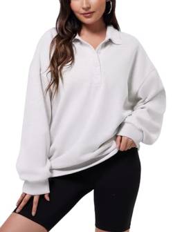 WULFUL Damen Oversized Sweatshirt Mode Pullover Hoodie Mädchen Y2K Top, Weiß/Grau, S von WULFUL